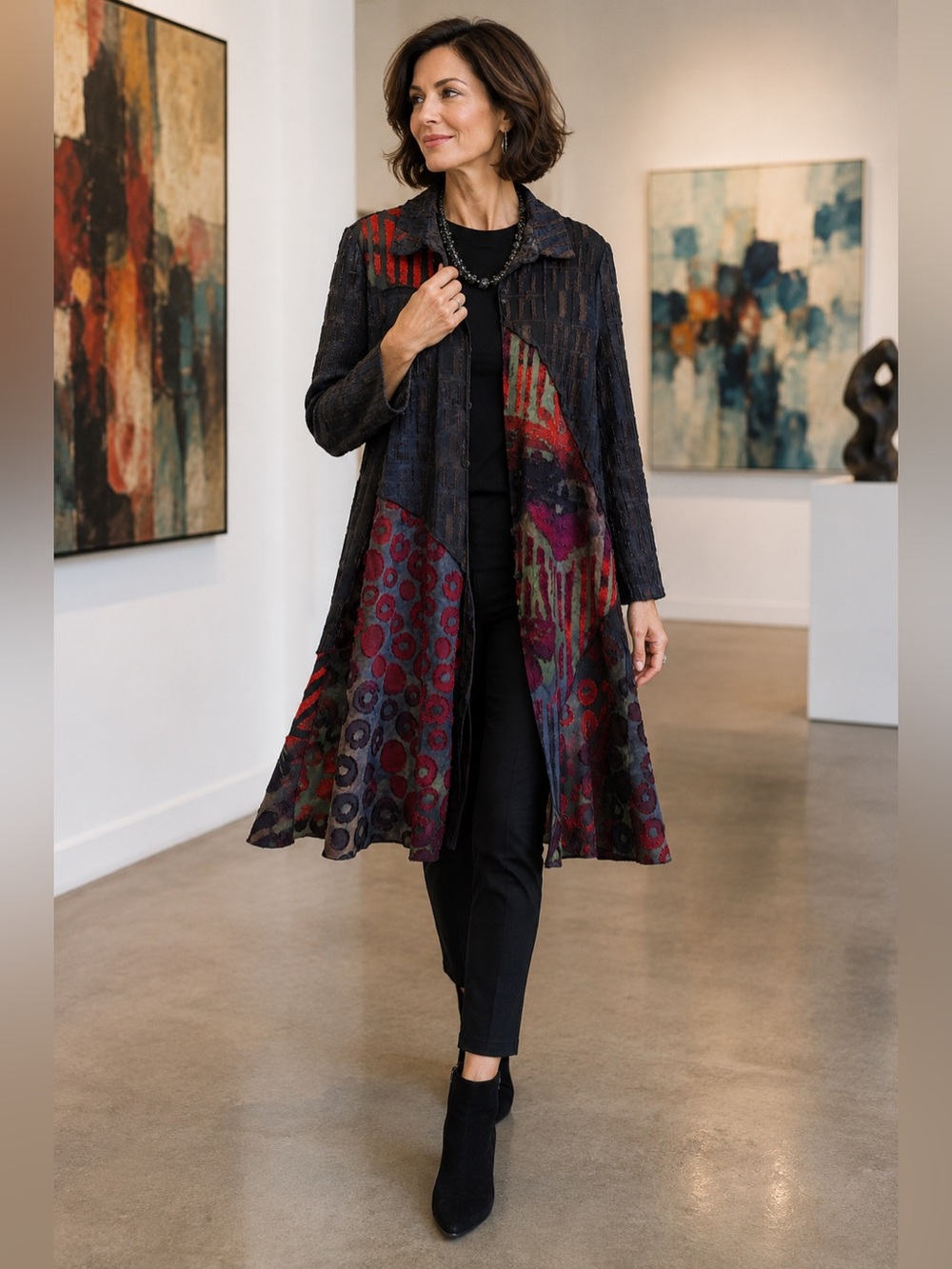 Shana Art to Wear Patchwork Button Front Jacket Duster M Boho Artsy Lagenlook